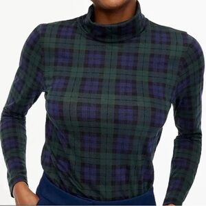 J. Crew Green and Navy Plaid Turtleneck Long Sleeve Top